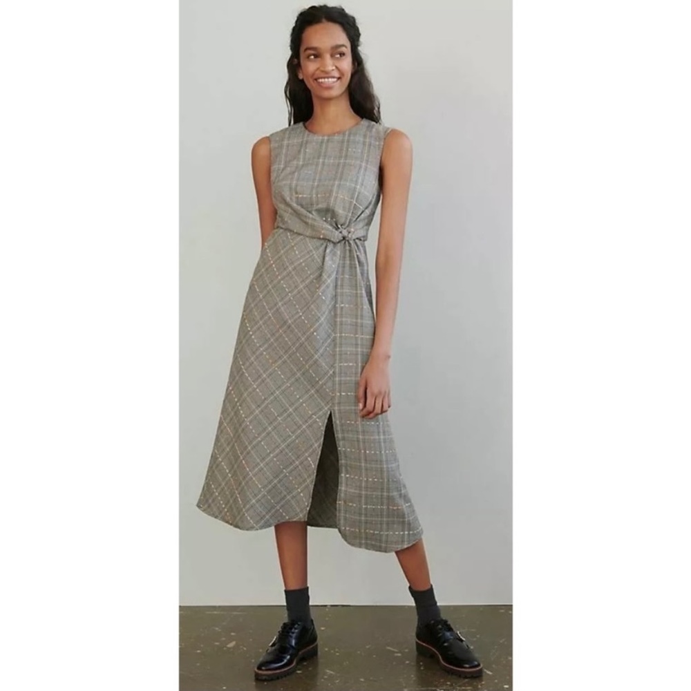 Anthropologie Maeve Reese Dress Women’s Size 6 Plaid Textured Sleeveless Midi